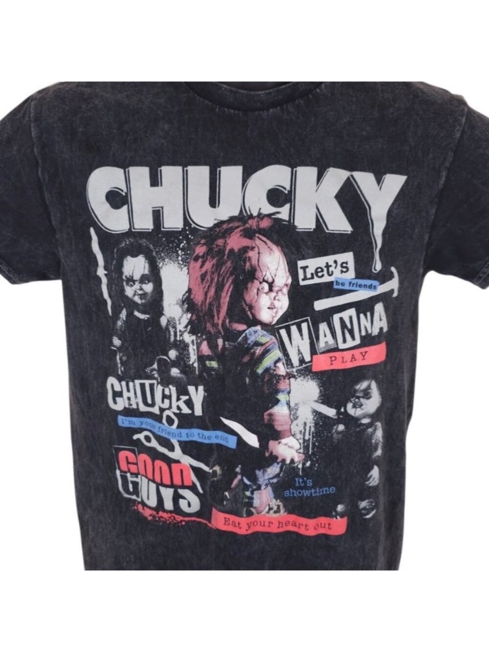 Chucky T Shirt Mens Size Small Gray Montage Wanna Play Childs Play Movie